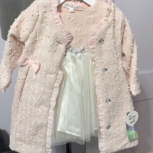 Girl 2 piece Pink Coat with matching Pink and White Dress